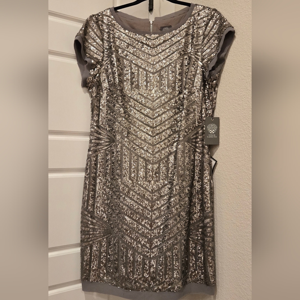 Vince Camuto Short Sleeve Sequin Dress